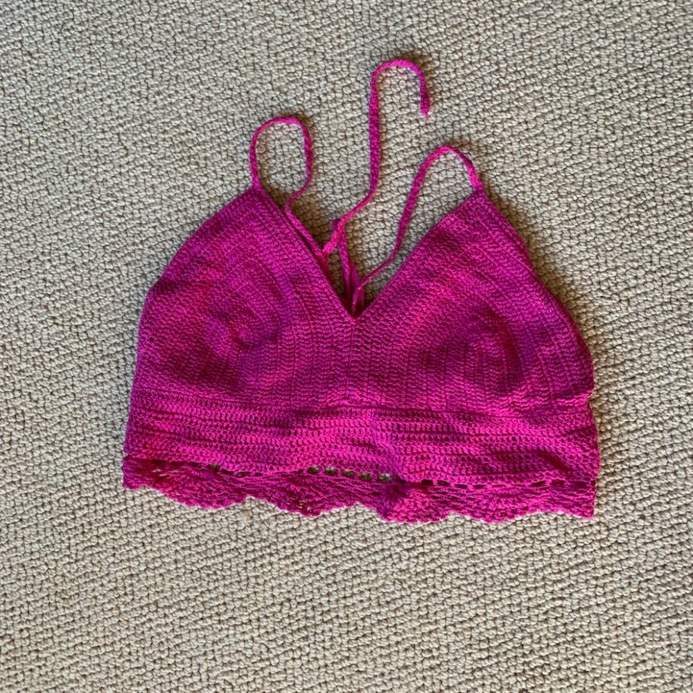 Pink Boho Crochet Halter Crop Top